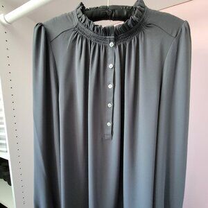Loft Women's Blouse.  Ruffled Collar.  Dark Grey.  Size M